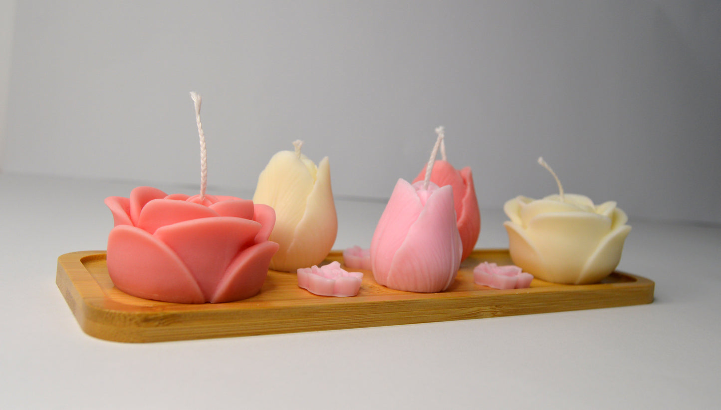 Grădină Pastel – Set decorativ floral cu lumânări