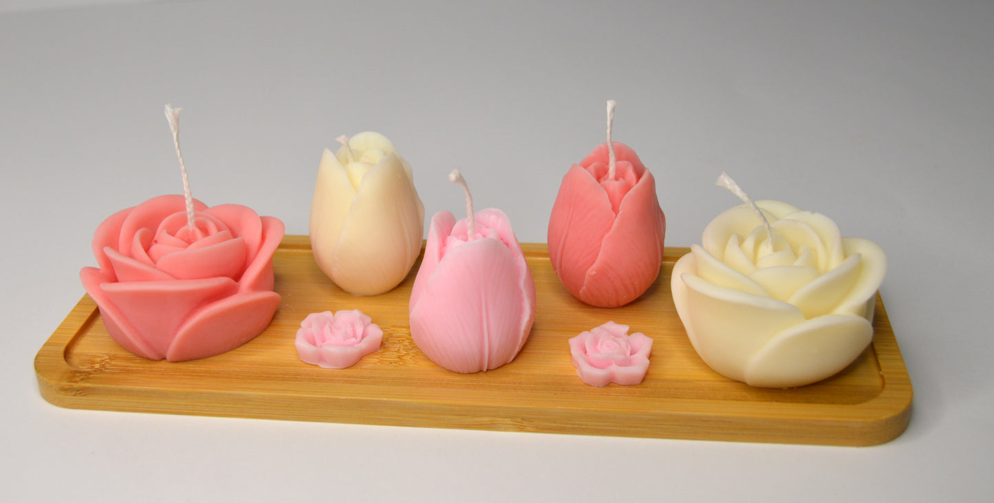 Grădină Pastel – Set decorativ floral cu lumânări