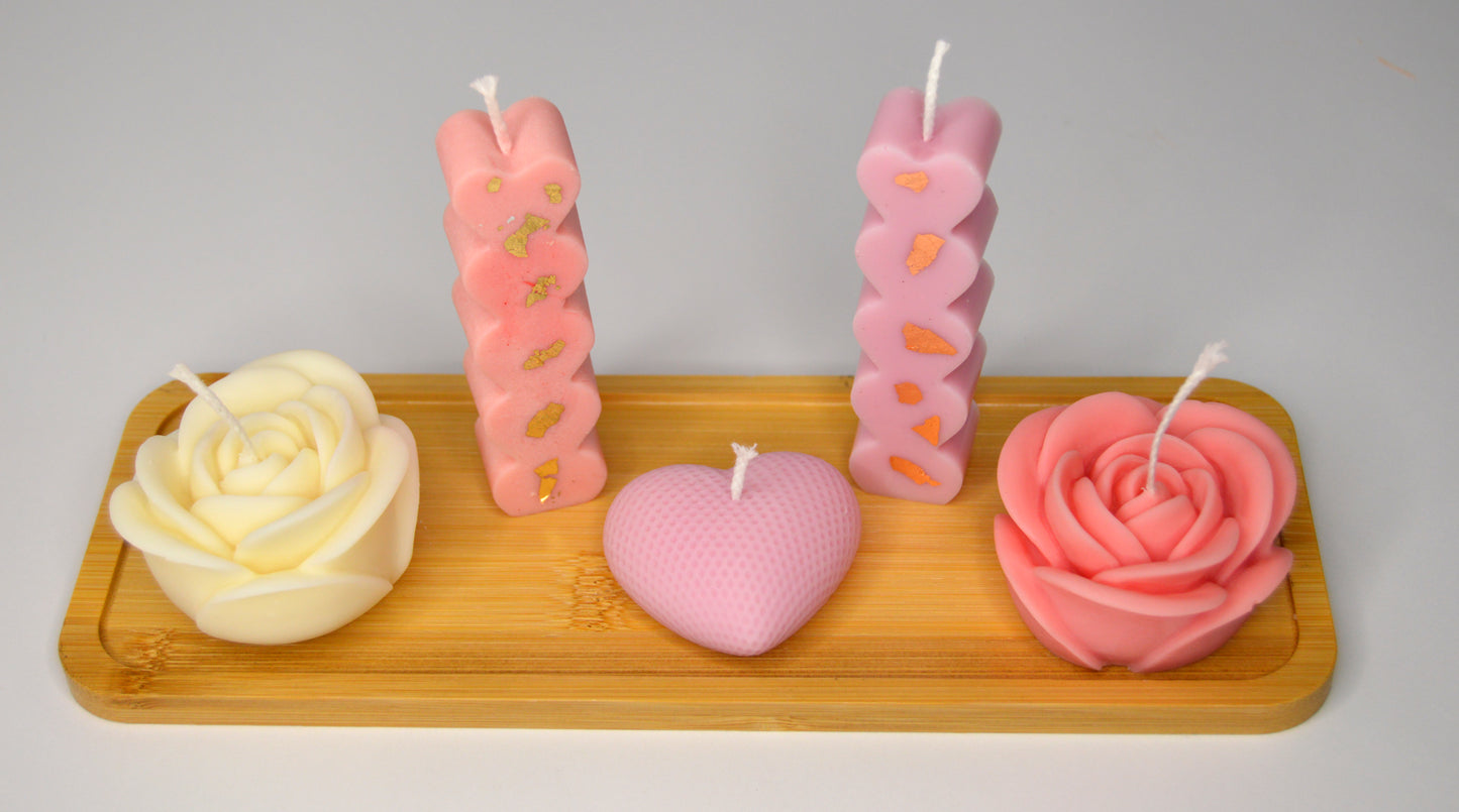 Set Romantic – Lumânări handmade cu forme florale și inimioare