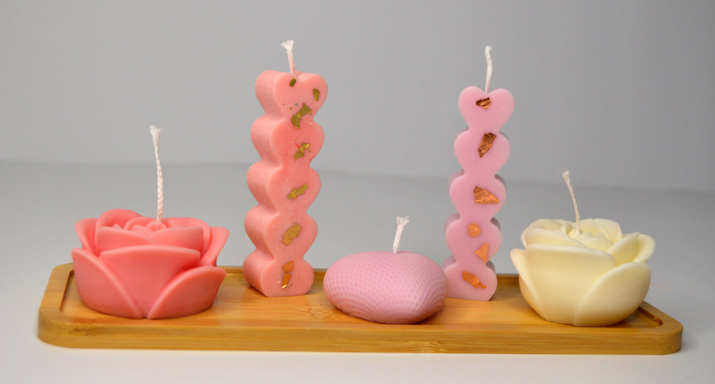 Set Romantic – Lumânări handmade cu forme florale și inimioare