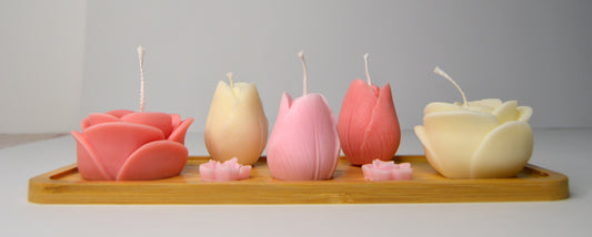 Grădină Pastel – Set decorativ floral cu lumânări