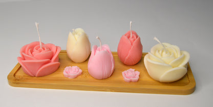Grădină Pastel – Set decorativ floral cu lumânări